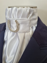 Load image into Gallery viewer, ERA EURO CHARLIZE STOCKTIE - White satin with piping and optional brooch
