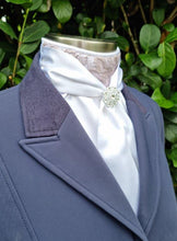Load image into Gallery viewer, ERA Elle Stock Tie - Soft Ties with Mushroom Taupe Lace detail and Brooch
