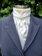Load image into Gallery viewer, ERA Elle Stock Tie - Soft Ties with Pale Pink Lace detail and Brooch
