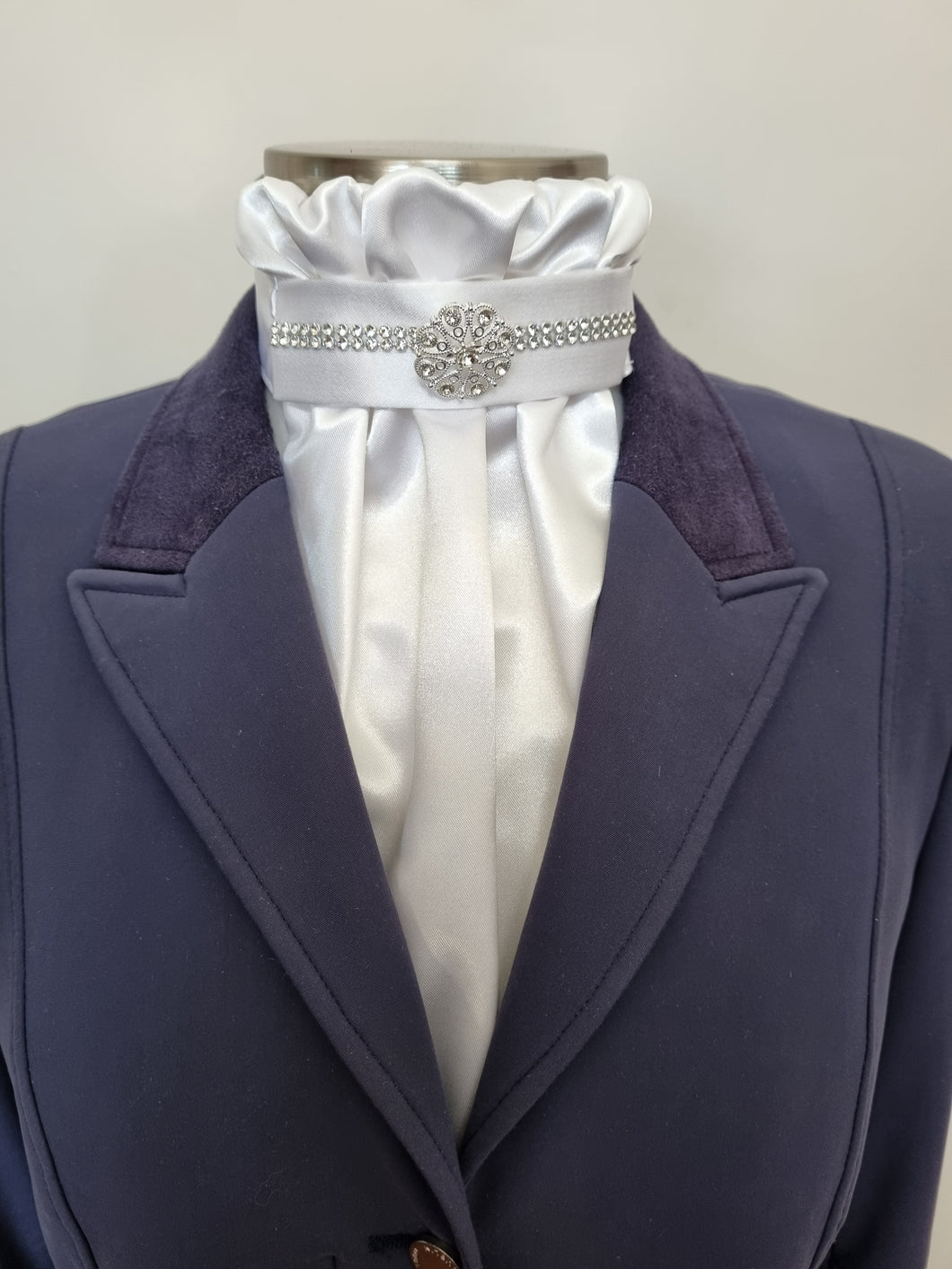 ERA EURO SIMONE Stock Tie – White satin with silver crystal trim and silver brooch