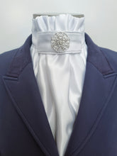 Load image into Gallery viewer, ERA EURO CHARLIZE STOCKTIE - White satin with piping and optional brooch
