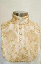 Load image into Gallery viewer, ERA Bib Front –CLEARANCE - Gold lace with ribbon &amp; lace trim and gold brooch
