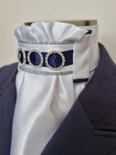 Load image into Gallery viewer, ERA Euro Lyndal Regal - White Satin with navy &amp; silver and crystal rings
