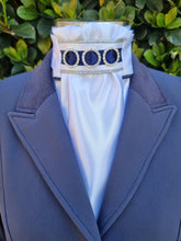 Load image into Gallery viewer, ERA Euro Lyndal Regal - White Satin with navy &amp; silver and crystal rings
