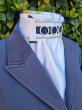 Load image into Gallery viewer, ERA Euro Lyndal Regal - White Satin with navy &amp; silver and crystal rings
