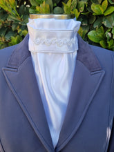 Load image into Gallery viewer, ERA Euro Lyndal Regal Stock Tie - White Satin with white piping &amp; pearl detail
