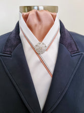 Load image into Gallery viewer, ERA RACHAEL STOCK TIE - White satin, rose gold, silver &amp; rose gold piping &amp; brooch
