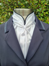 Load image into Gallery viewer, ERA Elle Split Collar Stock Tie - Soft Ties with Split collar, black piping, Swarovski elements and Brooch (Copy)
