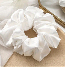 Load image into Gallery viewer, Hair Scrunchie - Large Navy Blue or White Satin scrunchie with pearls &amp; crystals - Free postage in Australia
