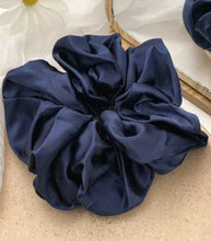 Load image into Gallery viewer, Hair Scrunchie - Large Navy Blue or White Satin scrunchie with pearls &amp; crystals - Free postage in Australia
