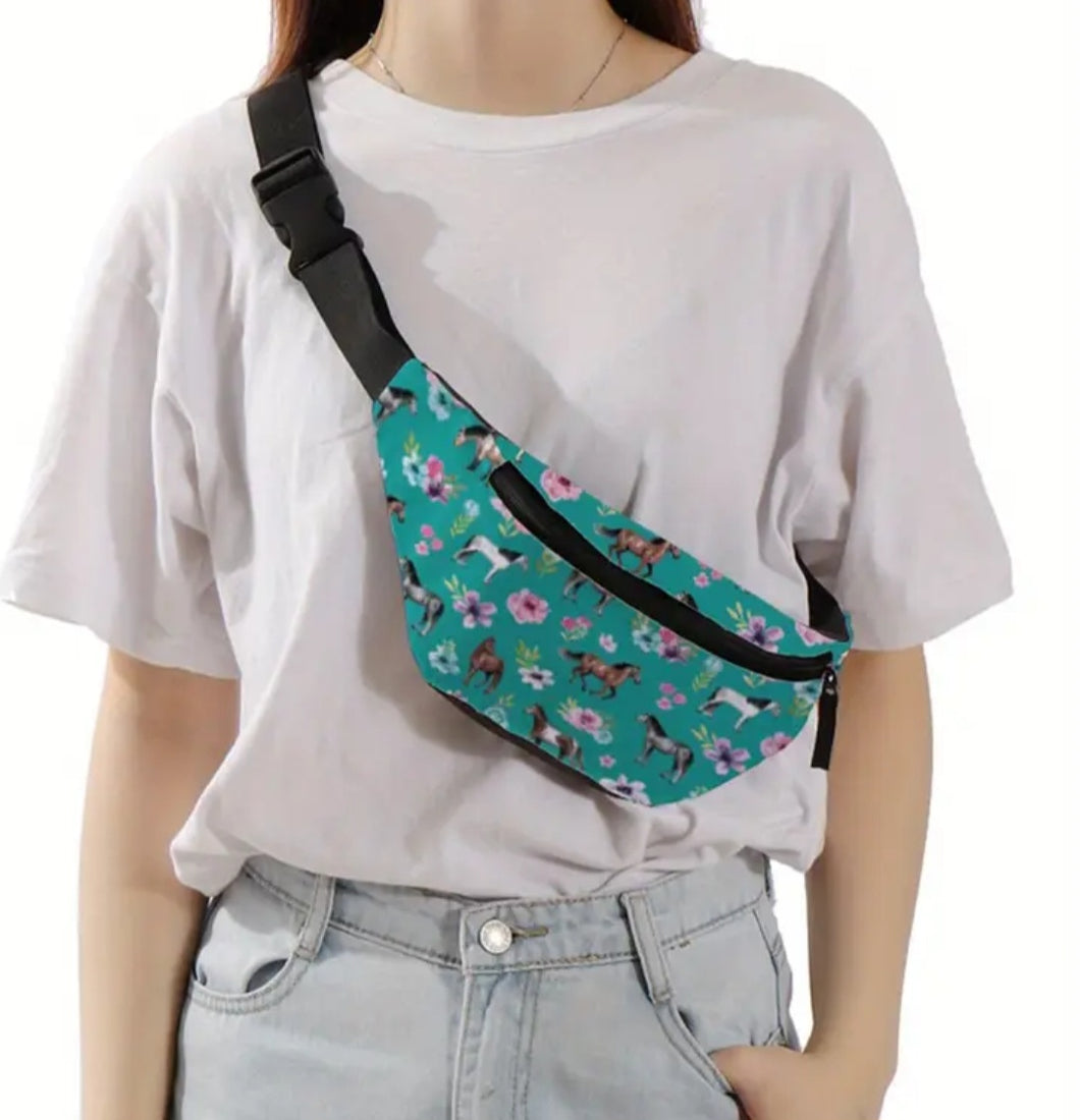 Horse Print Cross Body or Bum Bag in Green