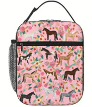 Load image into Gallery viewer, Pink Floral Horse Print Lunch Box Insulated bag
