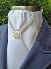 Load image into Gallery viewer, ERA VANESSA STOCK TIE - White with crystal V trim and brooch - Silver or Gold
