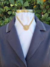 Load image into Gallery viewer, ERA VANESSA STOCK TIE - White with crystal V trim and brooch - Silver or Gold

