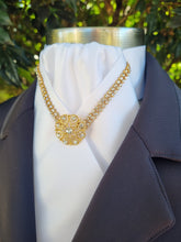 Load image into Gallery viewer, ERA VANESSA STOCK TIE - White with crystal V trim and brooch - Silver or Gold
