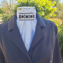 Load and play video in Gallery viewer, ERA EURO REGAL STOCK TIE - White satin with black piping, black grosgrain trim &amp; pearl &amp; crystal rings
