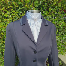 Load and play video in Gallery viewer, ERA ELLE STOCK TIE - White satin Soft Ties with navy or black piping, crystals &amp; brooch
