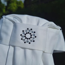 Load and play video in Gallery viewer, ERA EURO LYNDAL COTTON STOCK TIE - White 100% cotton with black piping &amp; black and clear crystals
