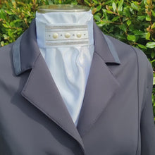 Load and play video in Gallery viewer, ERA Euro Lyndal Regal Stock Tie - White Satin with White ribbon and Pearl &amp; crystal trim
