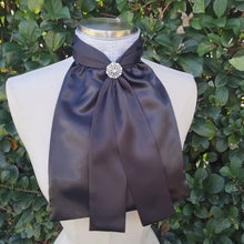 Load and play video in Gallery viewer, ERA Elle Stock Tie - Black Satin with Soft Ties and Diamond Brocade insert &amp; brooch
