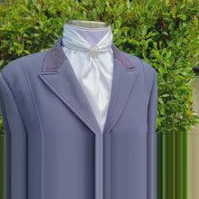 Load and play video in Gallery viewer, ERA Elle Stock Tie Plastron - White Satin with Dainty White Spot on Pale Lilac and Brooch
