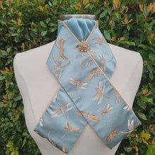 Load and play video in Gallery viewer, ERA Designer Collection - Pre-tied Stock Tie Plastron - Mint Oriental Brocade - Dragonflies
