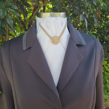 Load and play video in Gallery viewer, ERA VANESSA STOCK TIE - White with crystal V trim and brooch - Silver or Gold

