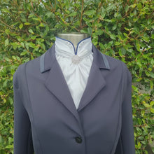 Load and play video in Gallery viewer, ERA Elle Split Collar Stock Tie - Soft Ties with Split collar, navy piping, Swarovski elements and Brooch
