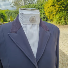 Load and play video in Gallery viewer, ERA Euro Lyndal Stock Tie - White cotton with self stripe &amp; brooch
