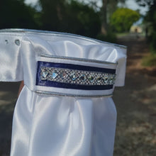 Load and play video in Gallery viewer, ERA Euro Lyndal Regal White Satin with Crystal &amp; Navy Trim

