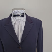 Load and play video in Gallery viewer, ERA EURO AMORE&#39; STOCK TIE – White satin, Navy &amp; silver trim with silver crystal diamond and scattered crystals
