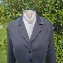 Load and play video in Gallery viewer, ERA RACHAEL STOCK TIE - White satin and Pale Pink, with silver &amp; pale pink "V" piping &amp; brooch

