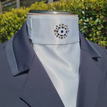 Load and play video in Gallery viewer, ERA Euro Katharina Pre-tied Stock Tie Plastron - White with rose gold piping &amp; Swarovski Crystals
