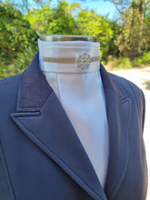 Load image into Gallery viewer, ERA EURO KARA Stock Tie – White gathered satin with silver crystal trim and silver brooch
