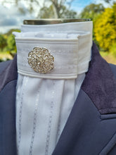 Load image into Gallery viewer, ERA Euro Lyndal Stock Tie - White cotton with self stripe &amp; brooch
