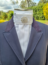 Load image into Gallery viewer, ERA Euro Lyndal Stock Tie - White cotton with self stripe &amp; brooch
