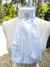 Load image into Gallery viewer, ERA Euro Lyndal Stock Tie - White cotton with self stripe &amp; brooch
