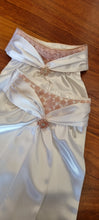 Load image into Gallery viewer, ERA Elle Pre-tied White Satin Stock Tie Plastron - Dusky Rose Lace &amp; Brooch - 3 options
