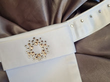 Load image into Gallery viewer, ERA Euro Katharina Pre-tied Stock Tie Plastron - White Satin with Swarovski Crystals
