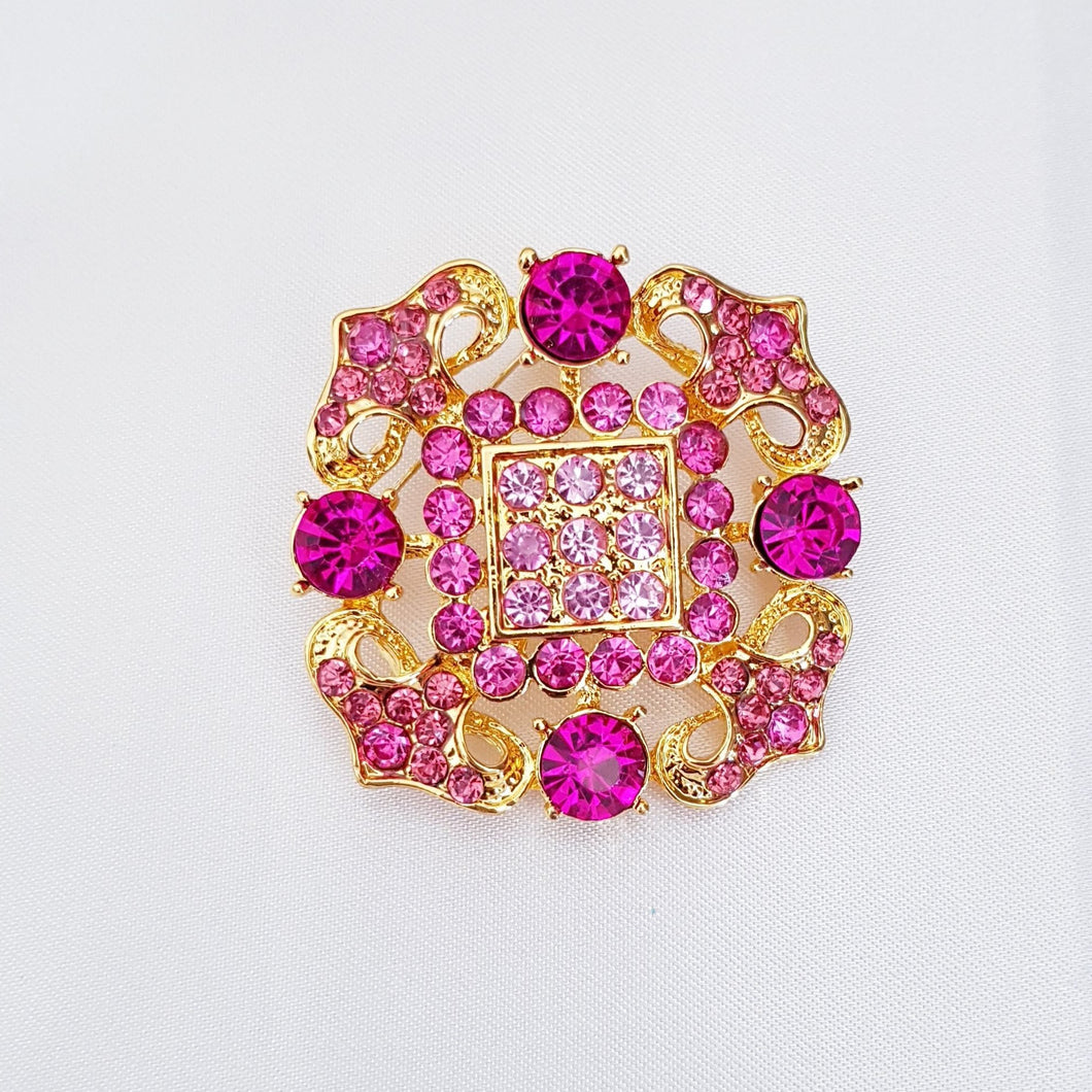 Pink & gold crystal Brooch – Free postage in Australia
