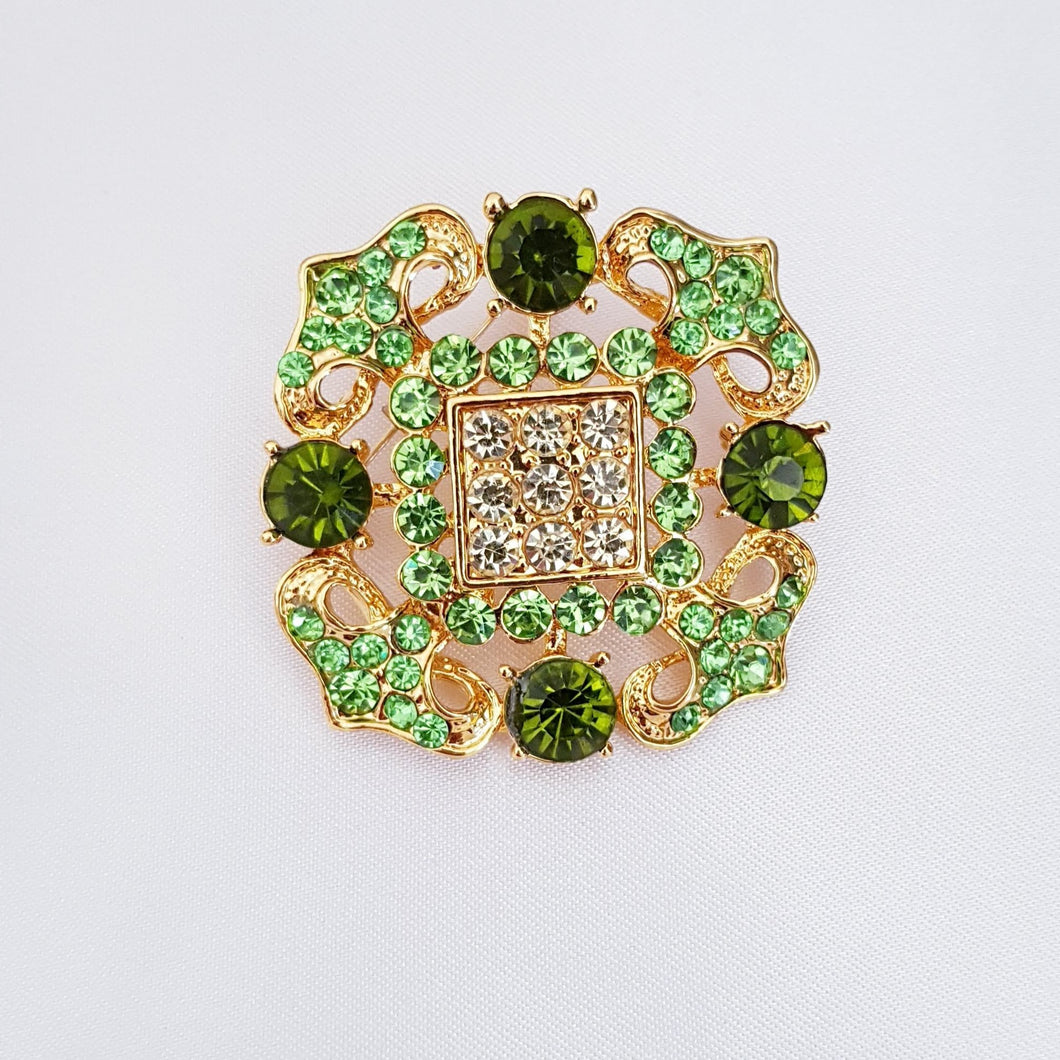 Green & gold crystal Brooch – Free postage in Australia