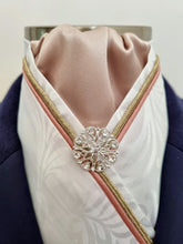 Load image into Gallery viewer, ERA AMELIA STOCK TIE - White printed satin with blush, gold &amp; blush piping &amp; brooch

