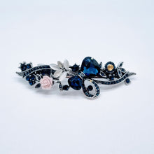 Load image into Gallery viewer, Crystal Hair Barrette - Navy crystals &amp; pink flower
