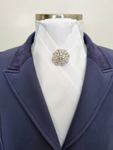 Load image into Gallery viewer, ERA ALEX Stock Tie - White satin with pleated centre &amp; crystal brooch
