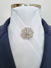 Load image into Gallery viewer, ERA ALEX Stock Tie - White satin with pleated centre &amp; crystal brooch
