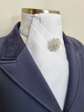 Load image into Gallery viewer, ERA ALEX Stock Tie - White satin with pleated centre &amp; crystal brooch
