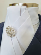 Load image into Gallery viewer, ERA ALEX Stock Tie - White satin with pleated centre &amp; crystal brooch
