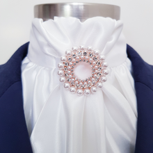Load image into Gallery viewer, ERA EURO CHEVAL LUSTRE STOCK TIE - White lustre satin with Diore pearl brooch in gold
