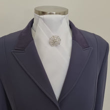 Load and play video in Gallery viewer, ERA ALEX Stock Tie - White satin with pleated centre &amp; crystal brooch
