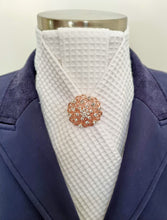 Load image into Gallery viewer, ERA ALEX STOCK TIE - Limited Special Edition - White Waffle Weave cotton with pleated centre &amp; pearl brooch
